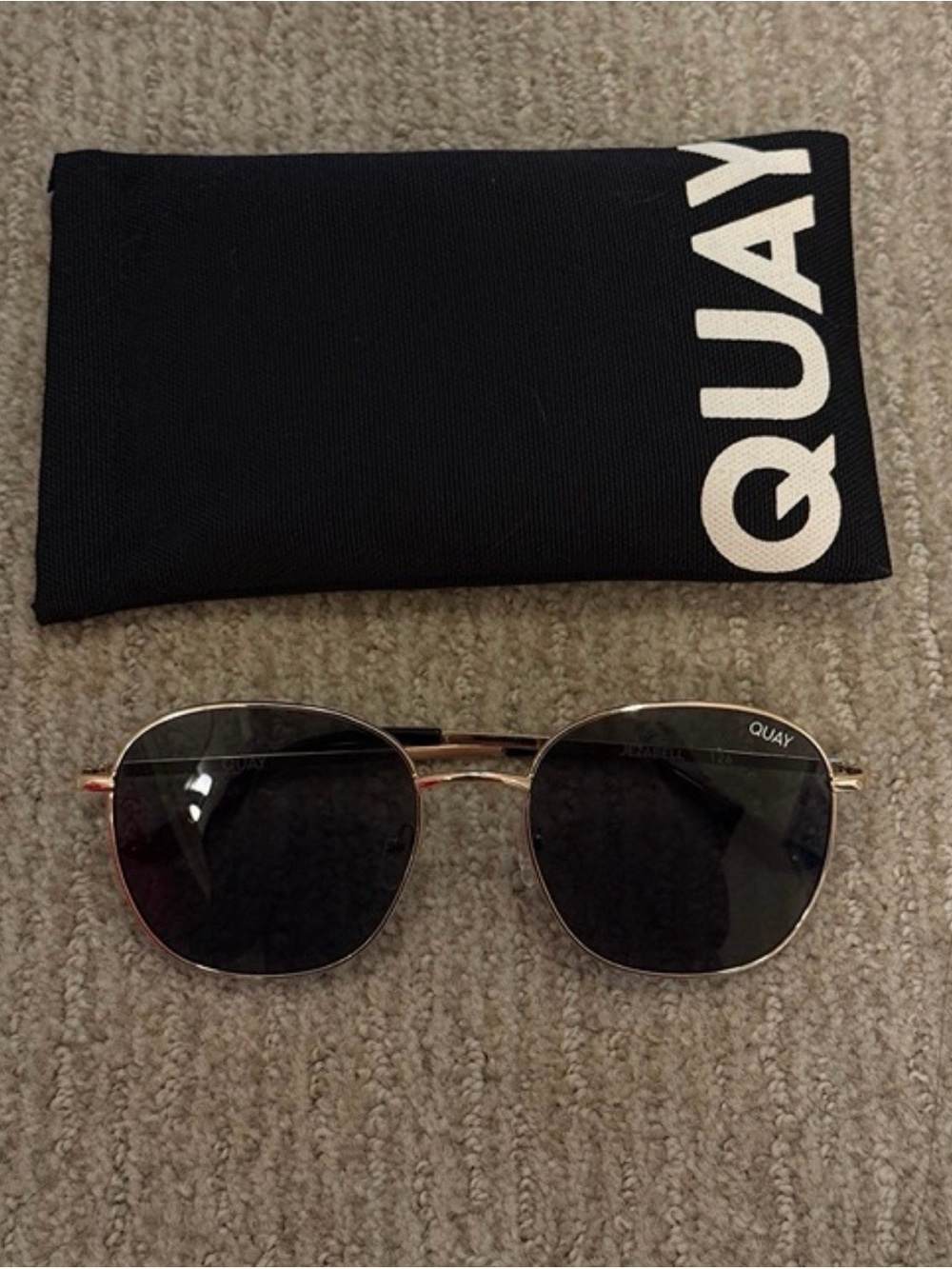Quay Sunglasses with Black Lenses and Gold Frame jezebel style